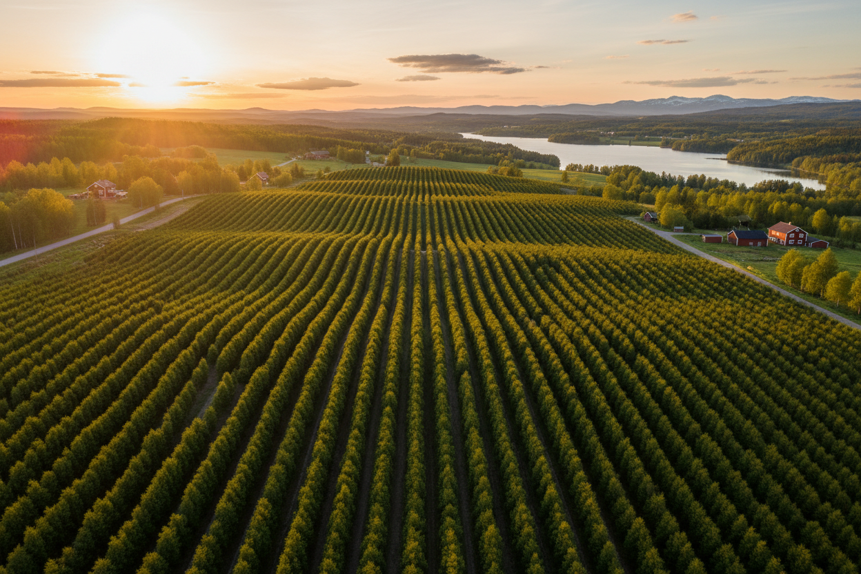 Drönarbild över thujafält